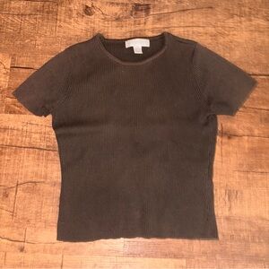 Brown Ribbed Cropped Top 100% Cotton